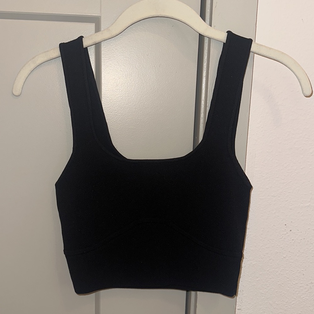 Black ribbed squareneck crop tank